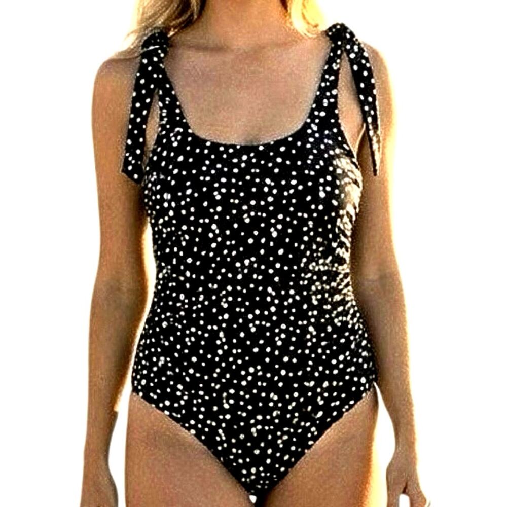 Movemama Ribbed Nursing Swimsuit Black White Scattered Dot One Piece L